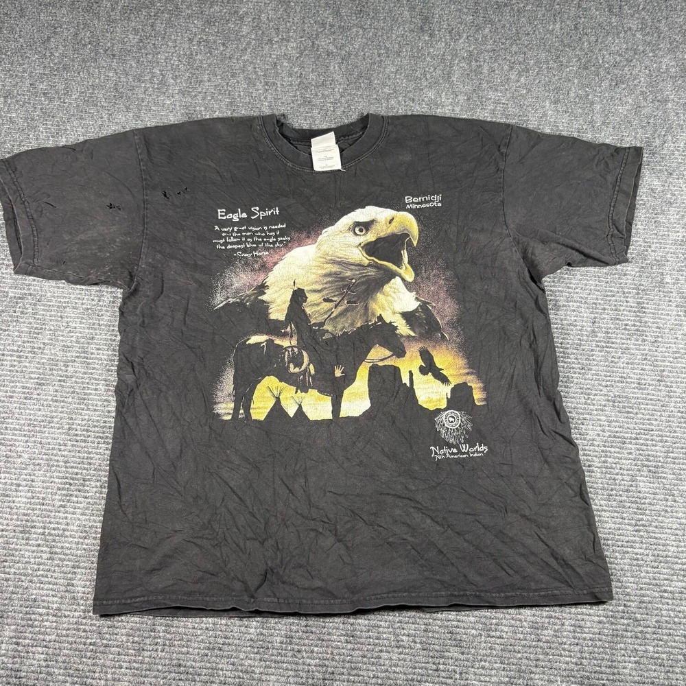Vtg Wild Gear Graphic T-Shirt Mens XL Black Fair Eagle Spirit Native American